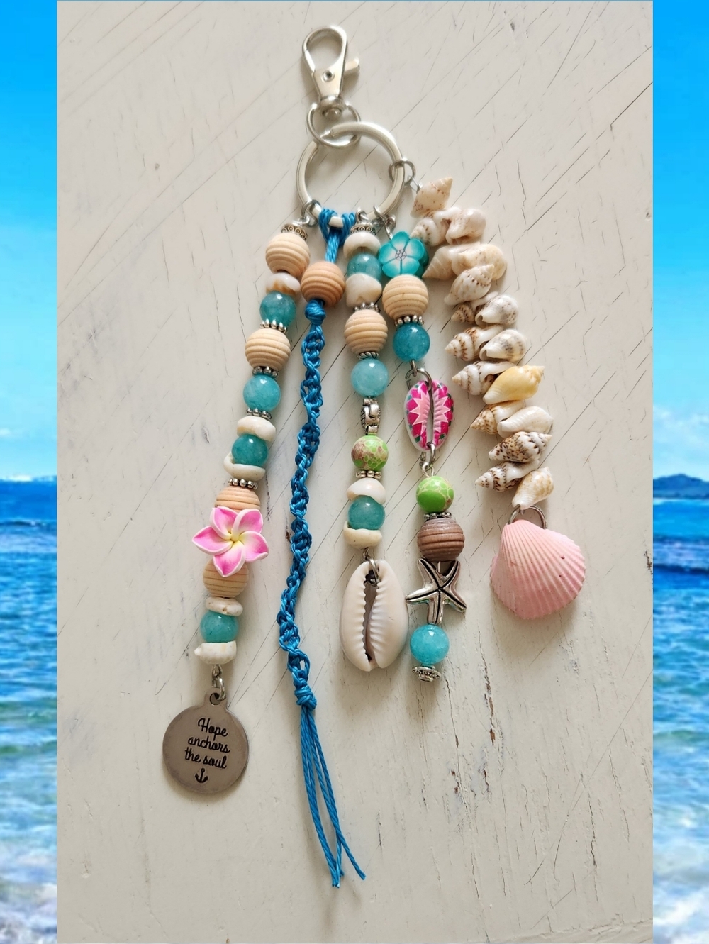 Handmade Beachy Shell & Bead Purse Keychain